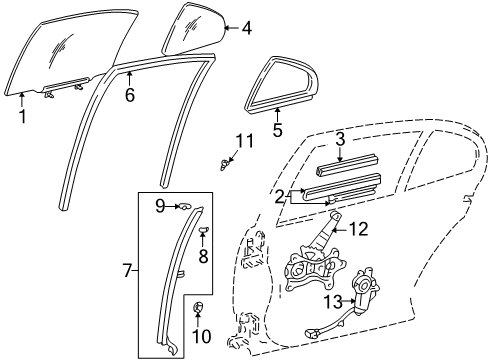 Seal, Rear Door Division Bar, Driver Side Diagram for 67488-53010