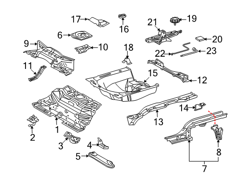 2009 Scion xD Rear Body - Floor & Rails Diagram