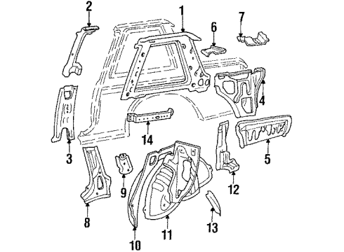 1987 Toyota Tercel Outer Wheelhouse, Driver Side Diagram for 61632-16140