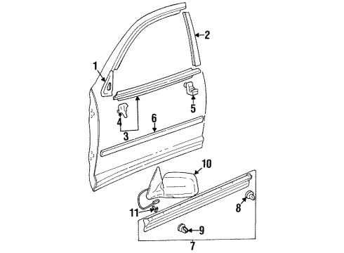 1999 Toyota Avalon Outside Mirrors, Exterior Trim Diagram