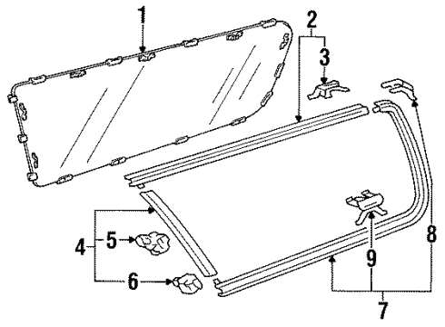 1993 Toyota Camry Quarter Panel - Glass & Hardware Diagram
