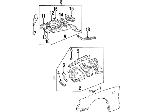 1997 Toyota Supra Structural Components & Rails Diagram