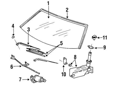 1994 Toyota MR2 Windshield Glass, Wiper Components, Reveal Moldings Diagram