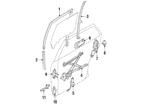 1991 Toyota Cressida Rear Door Glass & Hardware Diagram