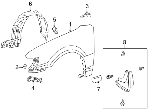 1998 Toyota Corolla Fender & Components, Exterior Trim Diagram