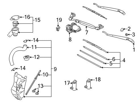 2000 Toyota RAV4 Windshield - Wiper & Washer Components Diagram