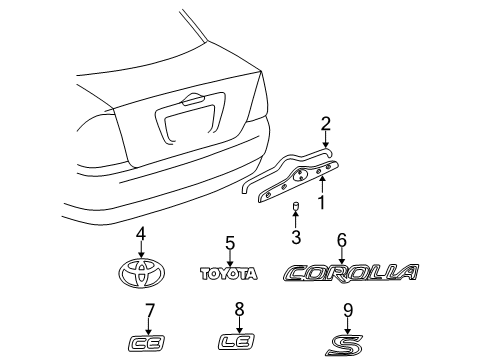 2007 Toyota Corolla Exterior Trim - Trunk Lid Diagram