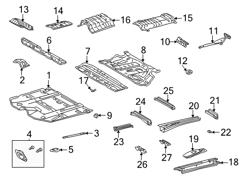 2004 Toyota Highlander Pillars, Rocker & Floor - Floor & Rails Diagram