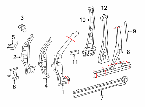 2010 Toyota RAV4 Center Pillar, Hinge Pillar, Rocker Panel Diagram
