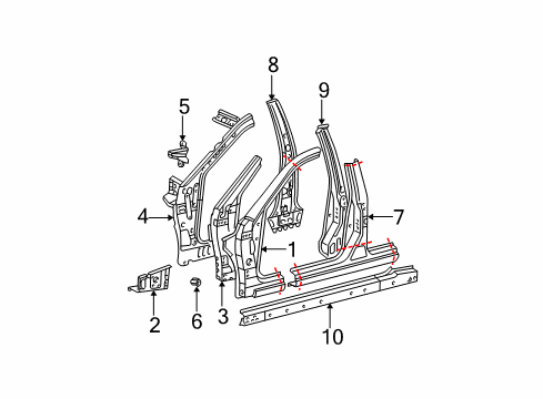 2004 Toyota Camry Center Pillar & Rocker, Hinge Pillar Diagram 2 - Thumbnail