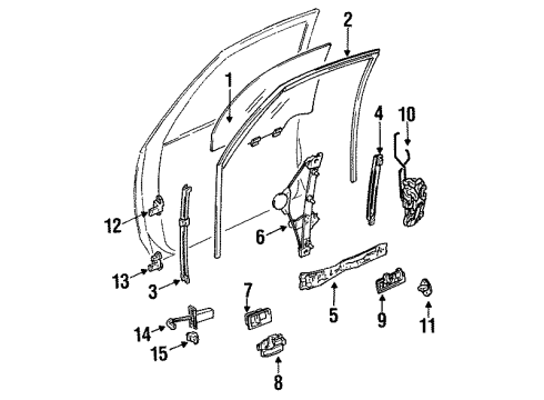 1993 Toyota Camry Front Door Glass & Hardware, Lock & Hardware Diagram