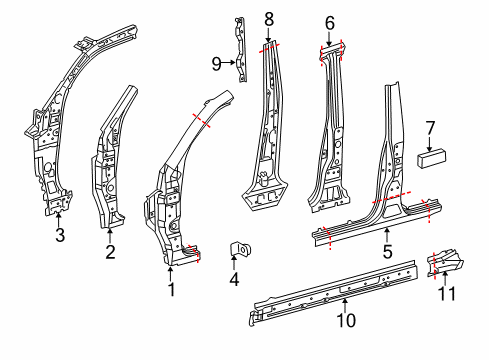 2017 Toyota Land Cruiser Center Pillar & Rocker, Hinge Pillar Diagram