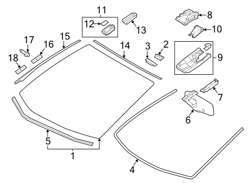 2023 Toyota Prius AWD-e Glass, Reveal Moldings Diagram