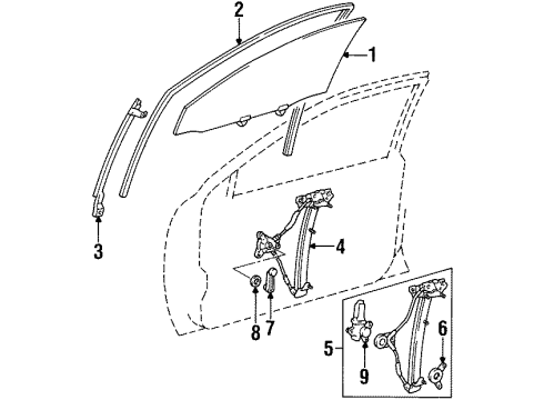 1993 Toyota Corolla Front Door - Glass & Hardware Diagram