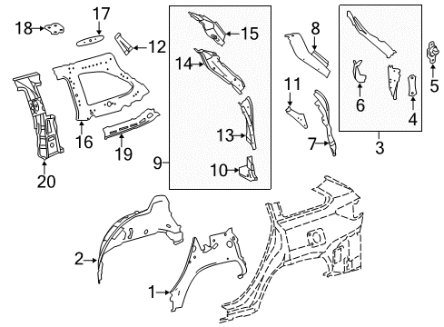 2017 Toyota Highlander Inner Structure - Quarter Panel Diagram