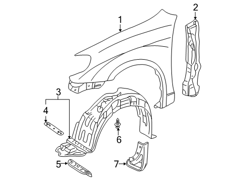 2007 Toyota Corolla Fender & Components, Exterior Trim Diagram