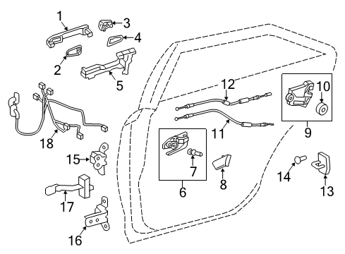 2017 Toyota Avalon Rear Door - Lock & Hardware Diagram