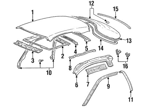 1992 Toyota Celica Upper Weatherstrip, Front Passenger Side Diagram for 62381-20072