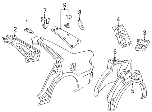 1998 Toyota Corolla Quarter Panels Inner Structure, Interior Trim Diagram