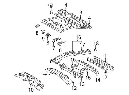 2004 Toyota RAV4 Rear Body Panel, Floor & Rails Diagram