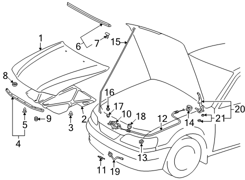 1998 Toyota Corolla Hood & Components Diagram
