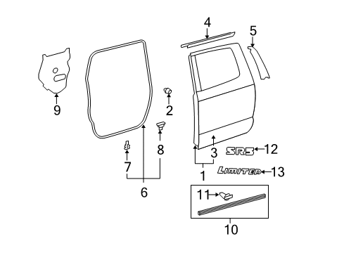 2008 Toyota Tundra Rear Door & Components, Exterior Trim, Body Diagram 1 - Thumbnail