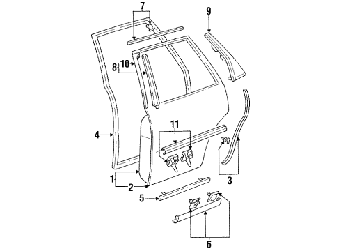 1993 Toyota Camry Rear Door & Components, Exterior Trim Diagram
