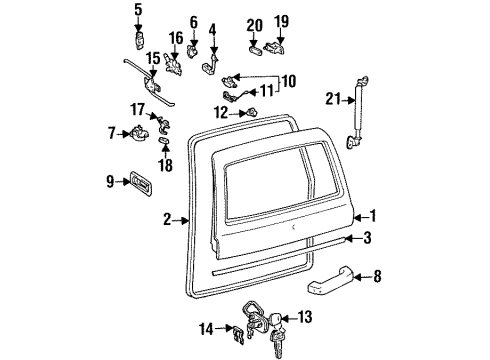 1997 Toyota Land Cruiser Lift Gate - Gate & Hardware Diagram