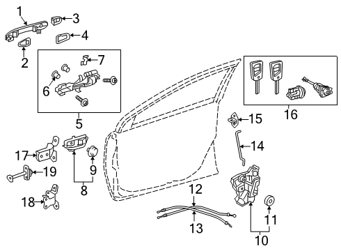 2020 Toyota Corolla Front Door - Lock & Hardware Diagram