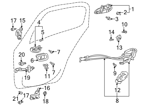 2002 Toyota Prius Rear Door - Lock & Hardware Diagram