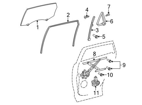 2014 Toyota Venza Rear Door - Glass & Hardware Diagram