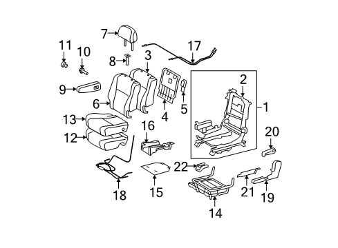 2009 Toyota Highlander Second Row Seats Diagram 3 - Thumbnail