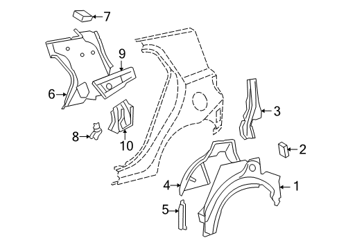 2009 Scion xD Inner Structure - Quarter Panel Diagram