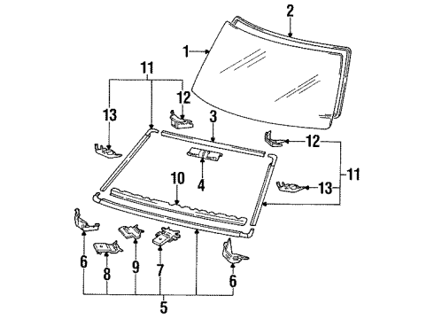1994 Toyota Pickup Windshield Glass, Reveal Moldings Diagram