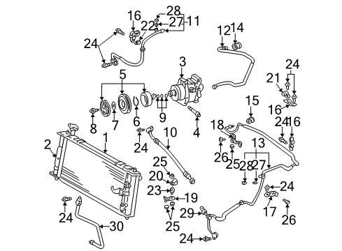 2002 Toyota Prius A/C Condenser, Compressor & Lines Diagram
