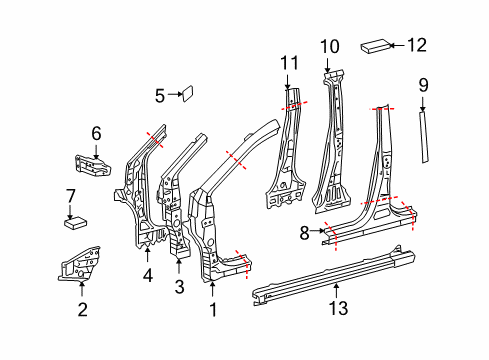 2012 Toyota Matrix Center Pillar & Rocker, Hinge Pillar Diagram