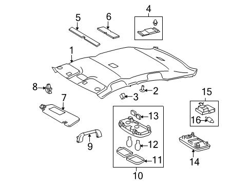 2010 Toyota Matrix Sunvisor, Driver Side Diagram for 74320-12L60-B0