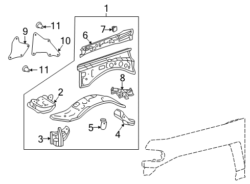 2013 Toyota FJ Cruiser Inner Components - Fender Diagram