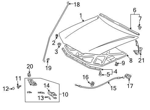 1997 Toyota Camry Hood & Components Diagram
