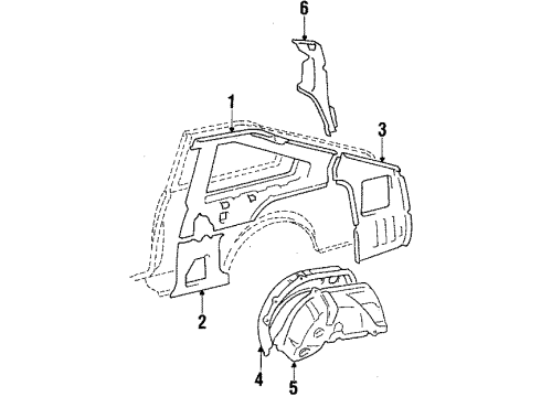 1985 Toyota Celica Outer Wheelhouse, Passenger Side Diagram for 61605-14070