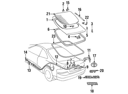 1998 Toyota Celica Lift Gate & Hardware, Glass, Exterior Trim Diagram