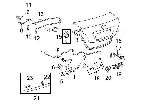 2012 Toyota Yaris Trunk Lid & Components, Exterior Trim Diagram