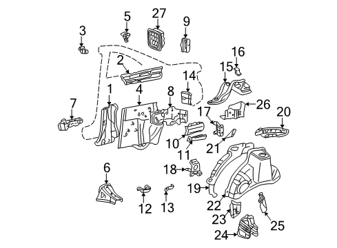 2002 Toyota Solara Inner Structure - Quarter Panel Diagram 1 - Thumbnail