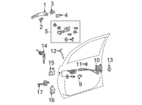 2004 Toyota Sienna Front Door - Lock & Hardware Diagram