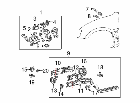 2004 Toyota RAV4 Structural Components & Rails Diagram