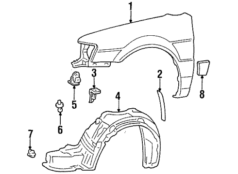 1998 Toyota Tercel Fender & Components, Exterior Trim Diagram