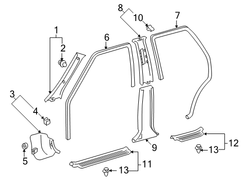 1998 Toyota Corolla Interior Trim - Pillars, Rocker & Floor Diagram