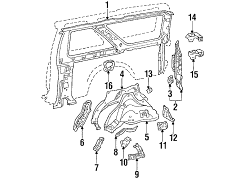 1990 Toyota 4Runner Inner Structure - Quarter Panel Diagram 1 - Thumbnail