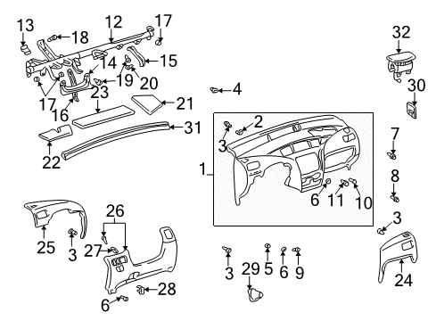 2002 Toyota Prius Cluster & Switches, Instrument Panel Diagram 1 - Thumbnail