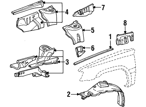 1987 Toyota Tercel Fender - Inner Components Diagram